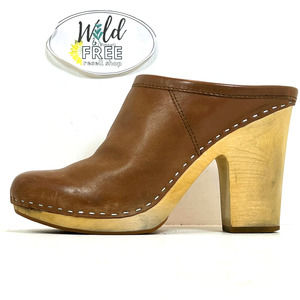 Dolce Vita Ryker clog Mule Brown Leather slide Wood platform Block Heel